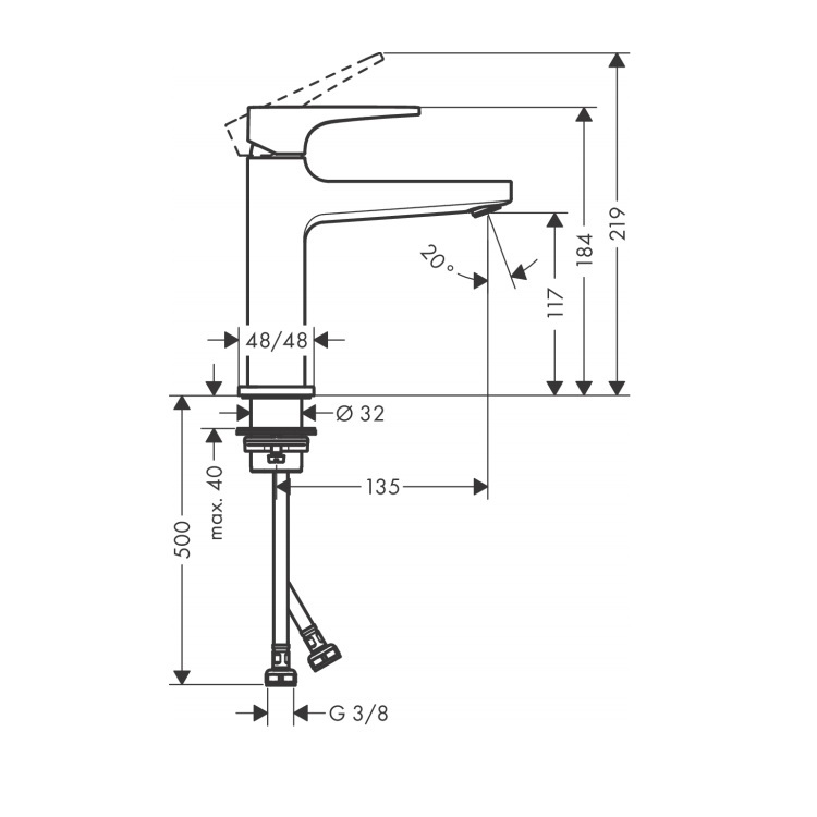 hansgrohe Metropol 32507, -000 Single lever basin mixer 110 with lever handle with push-open waste set - With GA Approval & Wels