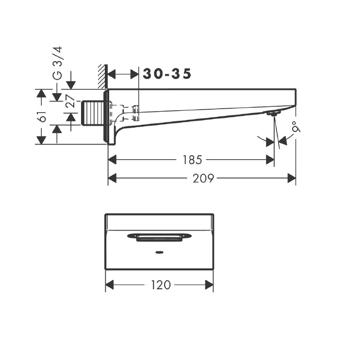 hansgrohe Metropol 32543, -000 Bath Spout wide concealed installation