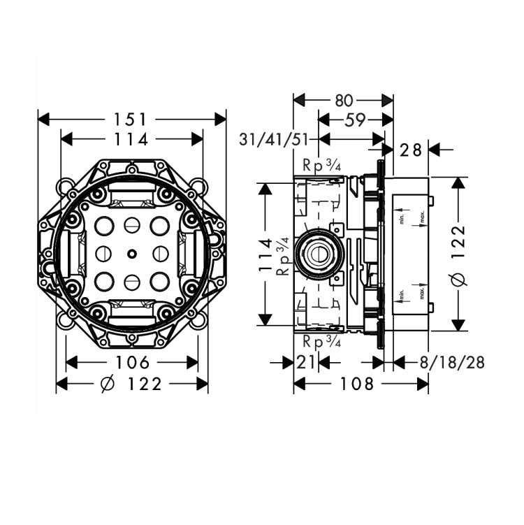 hansgrohe Metropol 32545, -000 + 01800, -180 Single lever bath mixer concealed installation