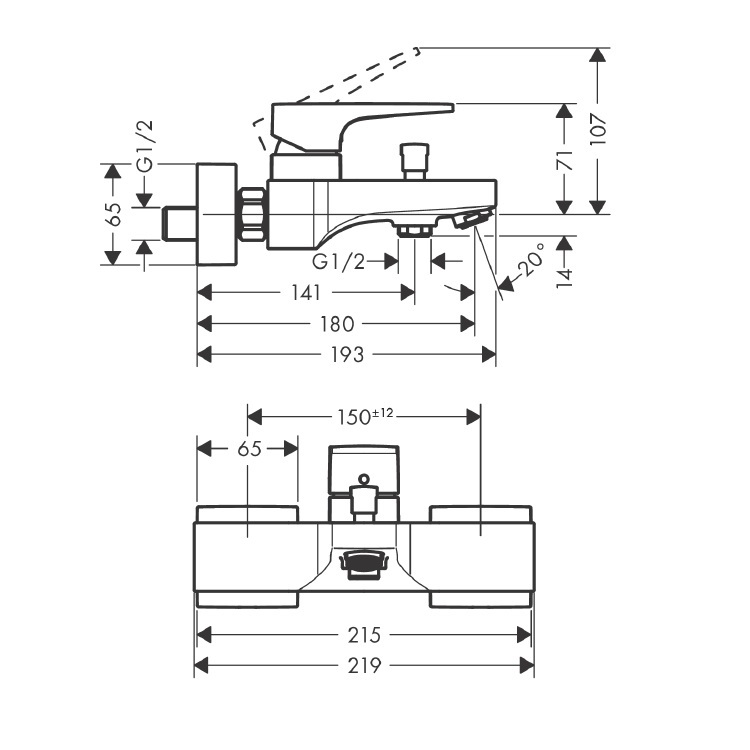 hansgrohe Metropol 32540, -000 Single lever bath mixer exposed fitting - GA Approval