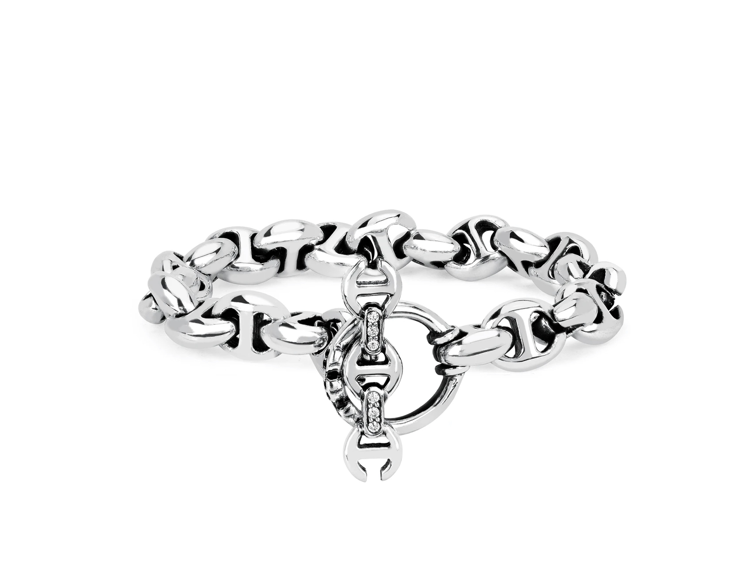 10MM Open Link Bracelet - Sterling Silver with Diamonds HB061