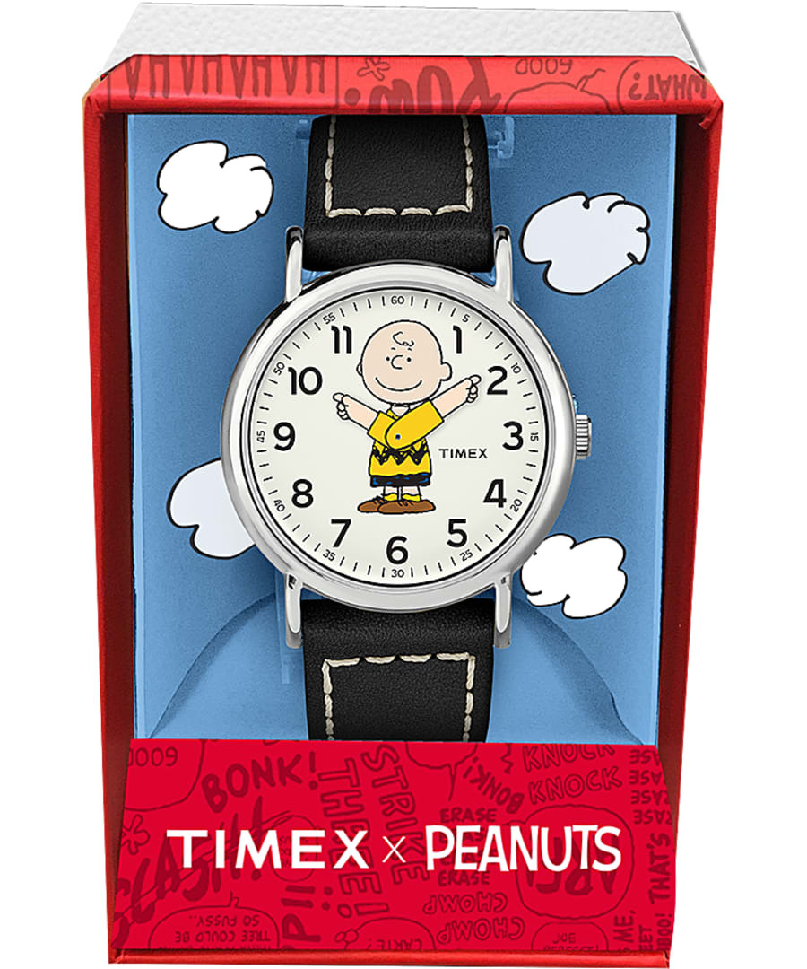 萬年鐘錶 - TIMEX  x Peanuts  天美時   限定 SNOOPY 查理布朗 皮革錶款  TW2T60900 錶徑38 MM