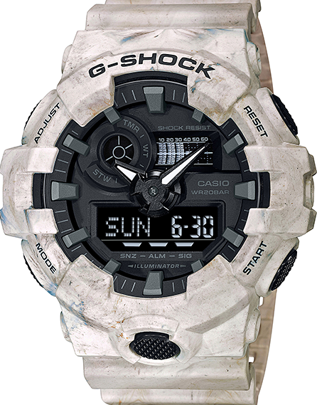 萬年鐘錶 - G-SHOCK  大理石大地色調  防震電子錶  GA-700WM-5A  錶徑 : 53.4mm