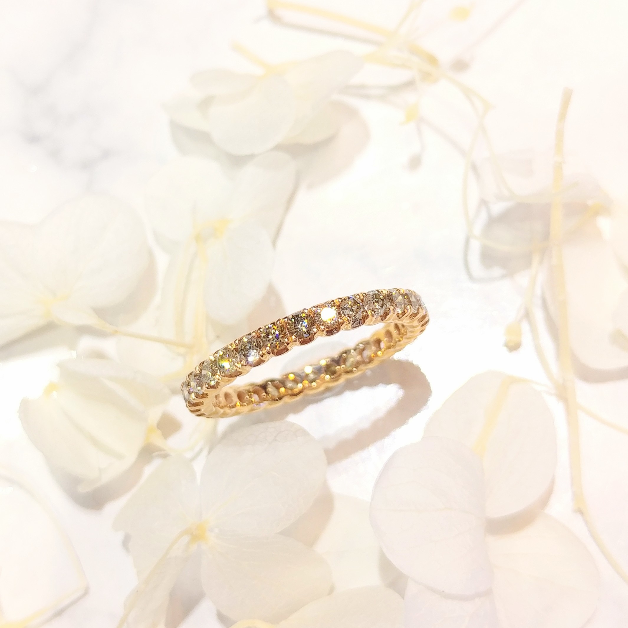 全新18K玫瑰金1卡鑽石全圈戒指