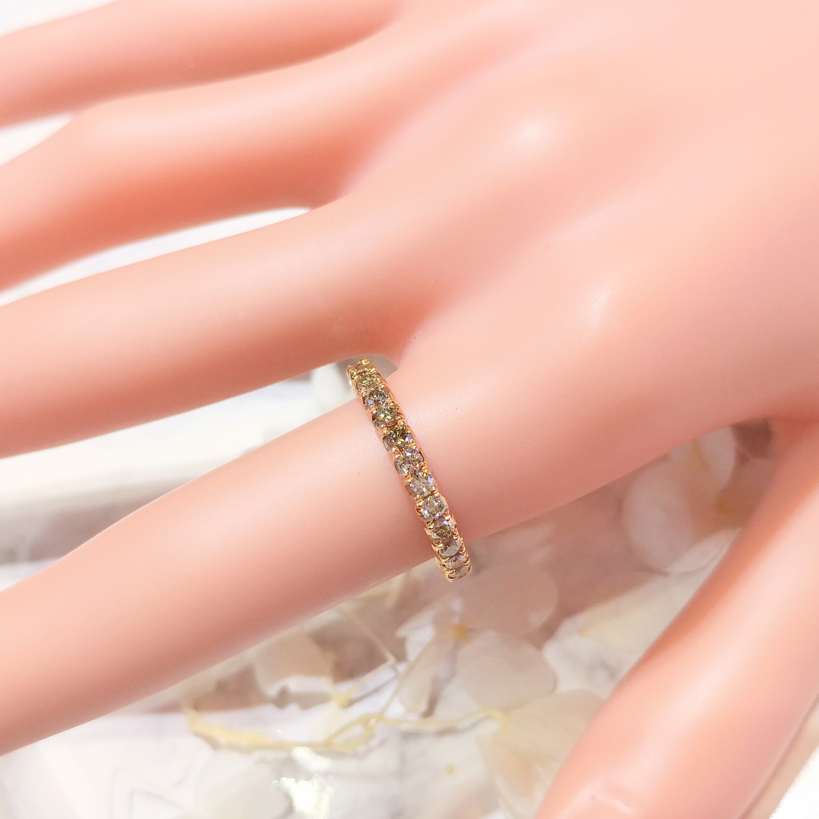 全新18K玫瑰金1卡鑽石全圈戒指