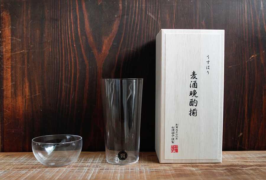 松德-薄張 直筒杯L & 柿種小鉢組(含木盒) 松德硝子玻璃杯