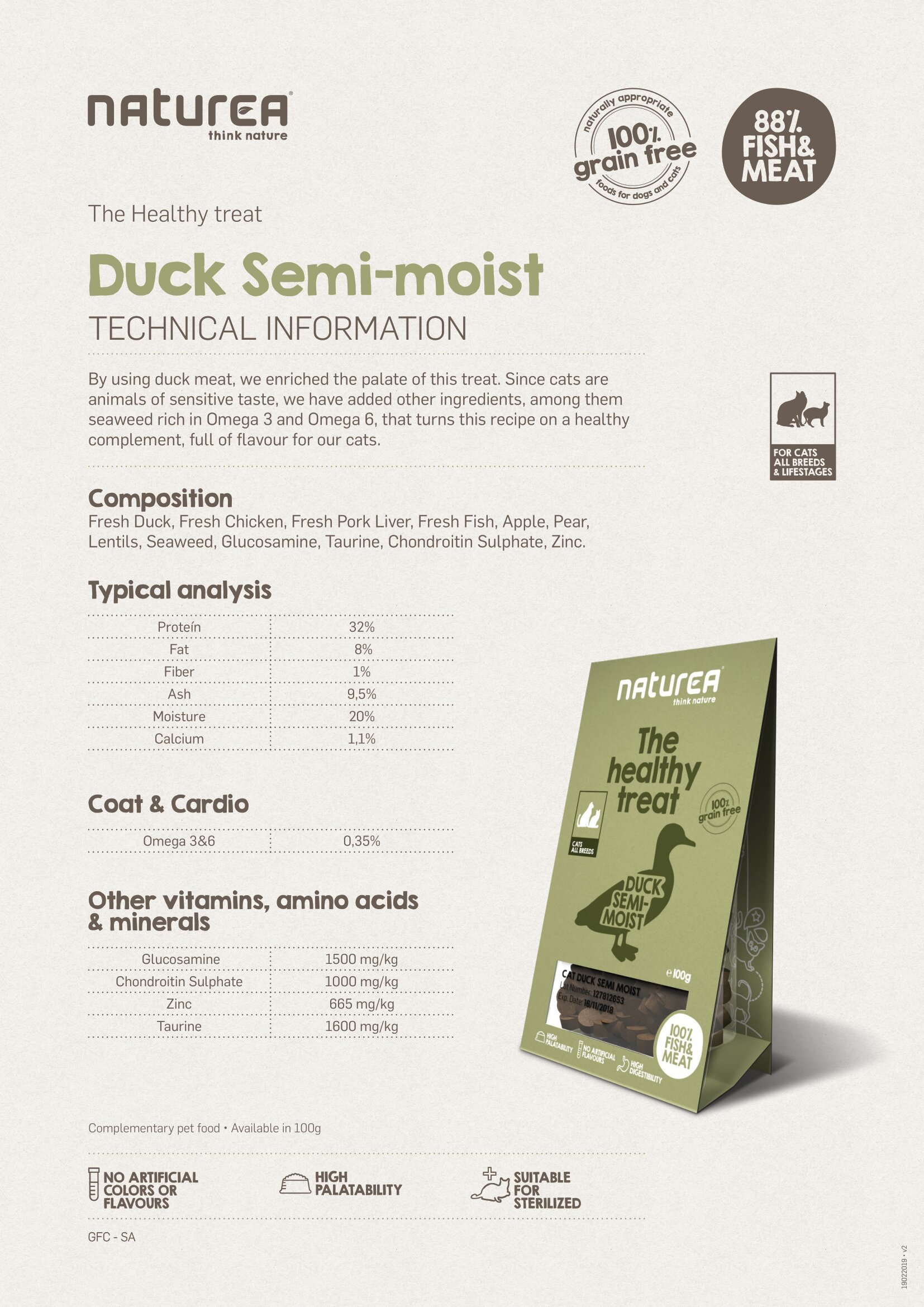 [$105/4] Naturea 貓用鮮肉半濕小食-鴨肉 100g