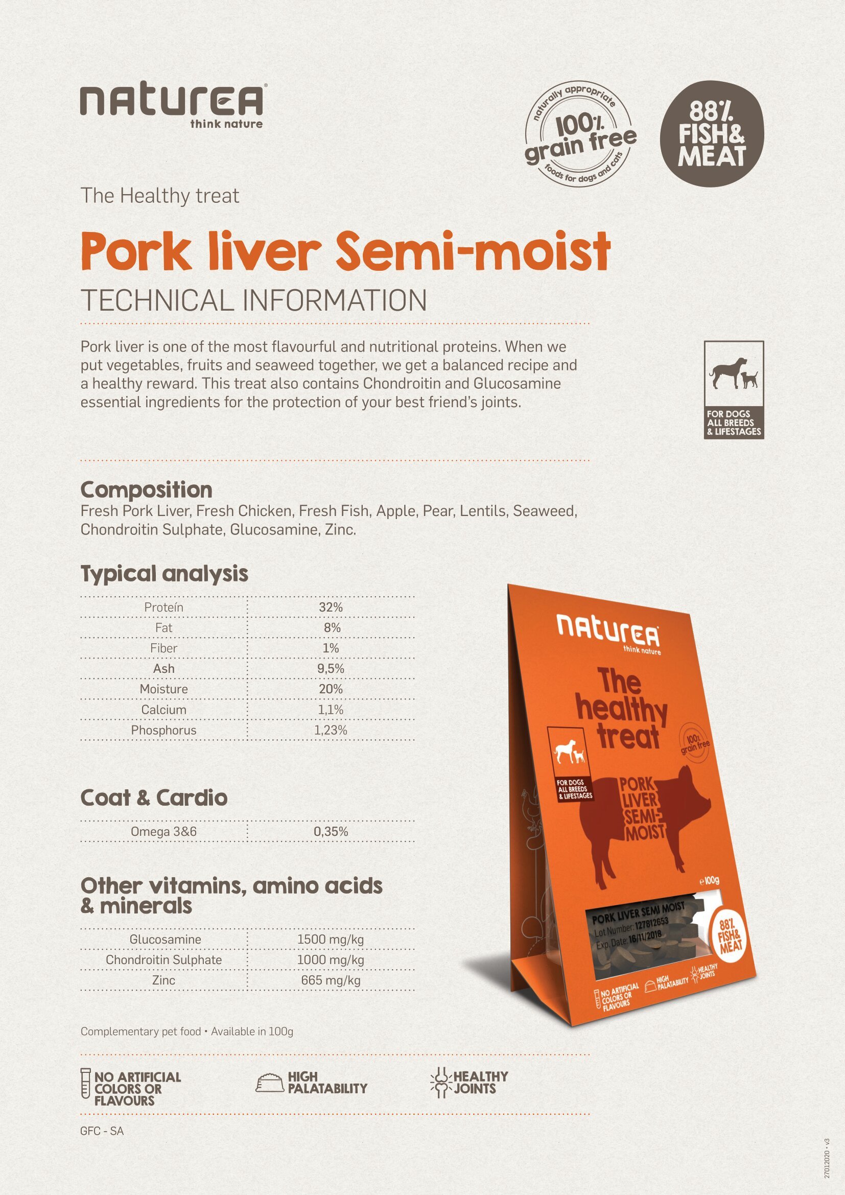 [$105/4] Naturea 犬用鮮肉半濕小食-豬肝100g