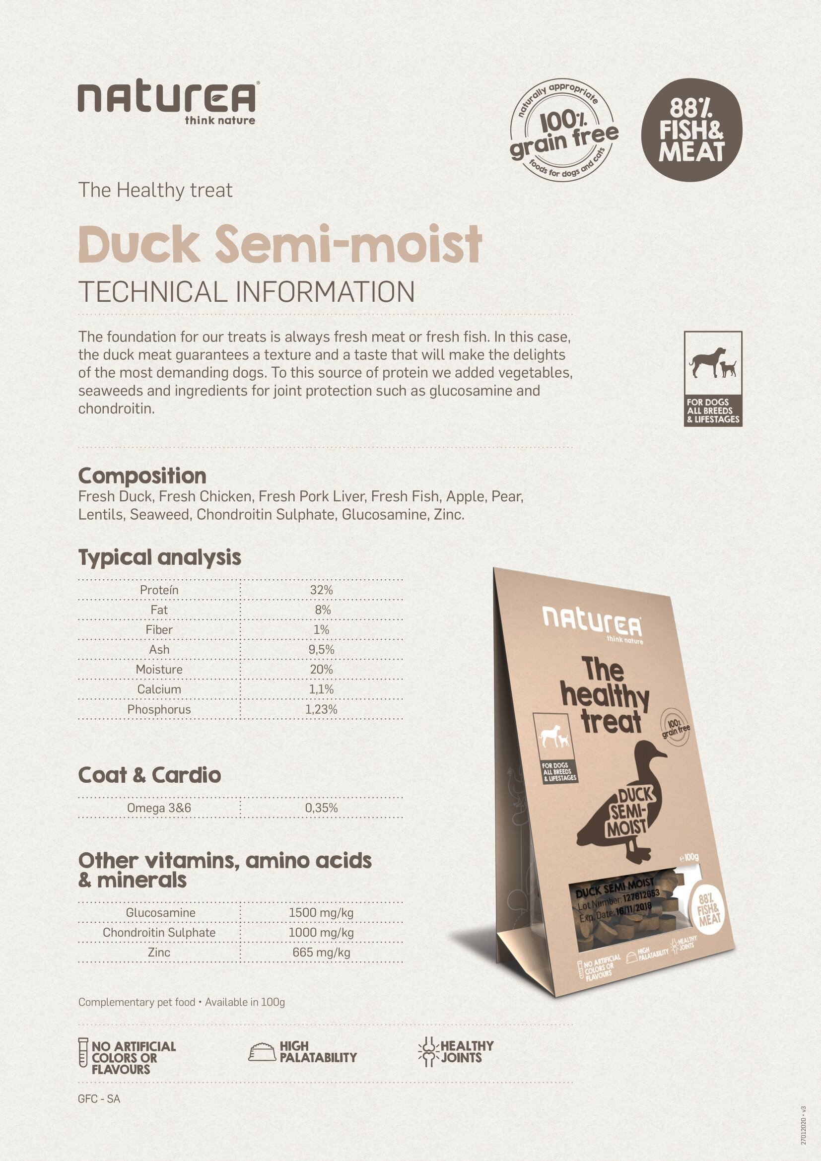 [$105/4] Naturea 犬用鮮肉半濕小食-鴨肉100g