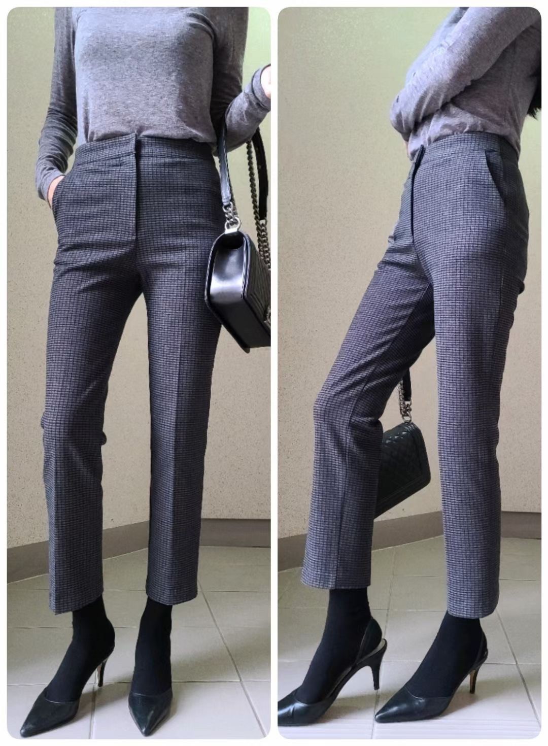 K20120234細格內刷毛彈性九分長褲 L