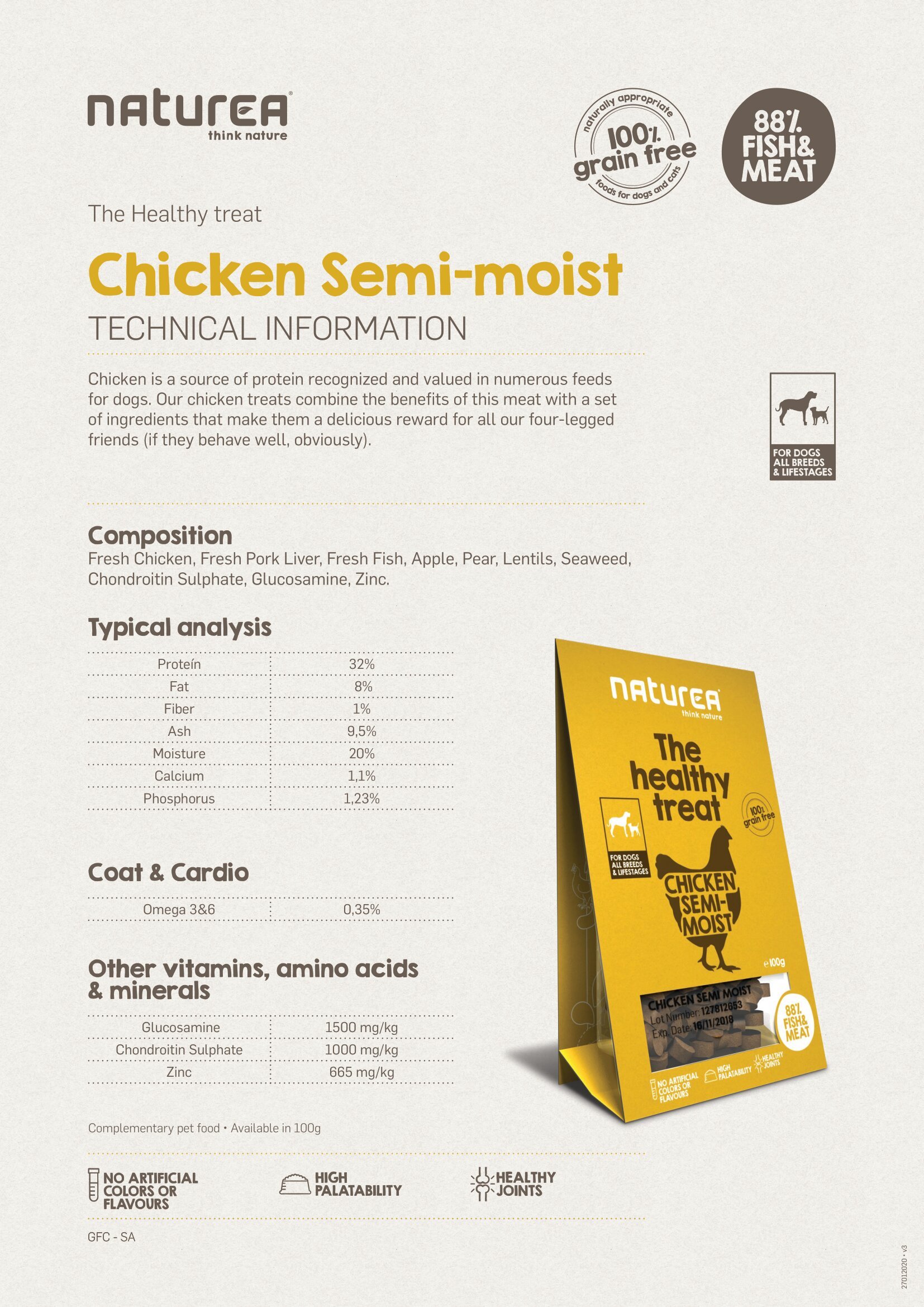 [$105/4] Naturea 犬用鮮肉半濕小食-雞肉100g