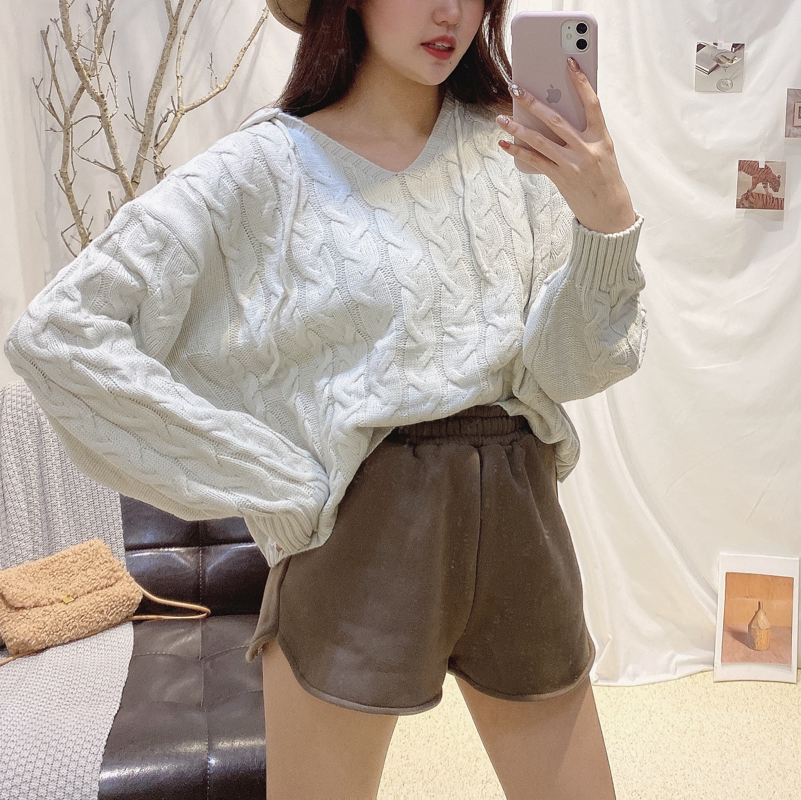 麻花針織連帽上衣/三色