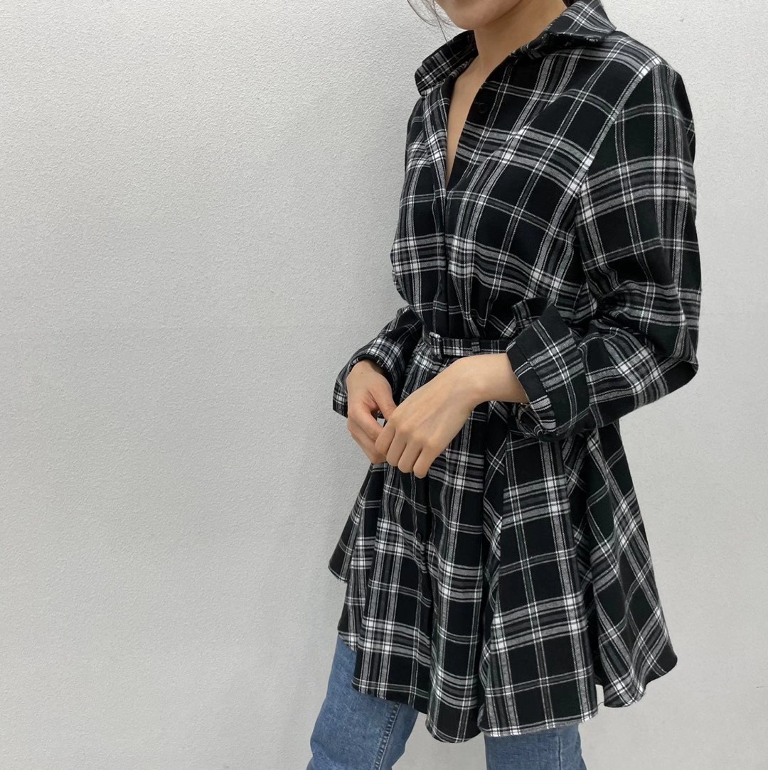 K21010075格子傘襬襯衫洋裝