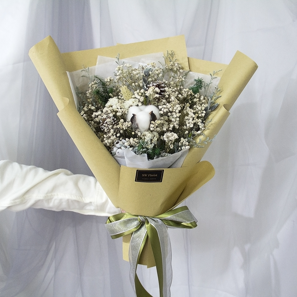 |聖誕節風格-滿天星花束-乾燥花束-雪花飄飄-中型花束|