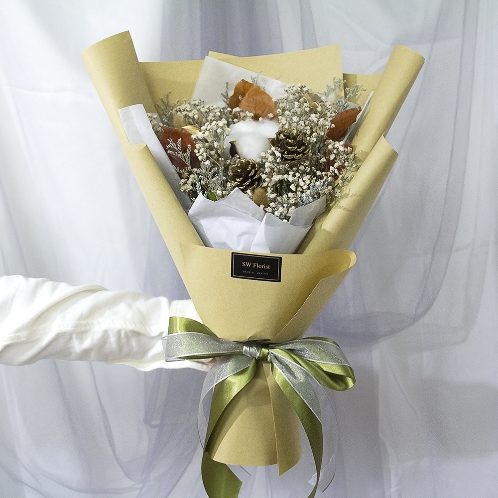 |聖誕節風格-滿天星花束-乾燥花束-寧靜-中型花束|