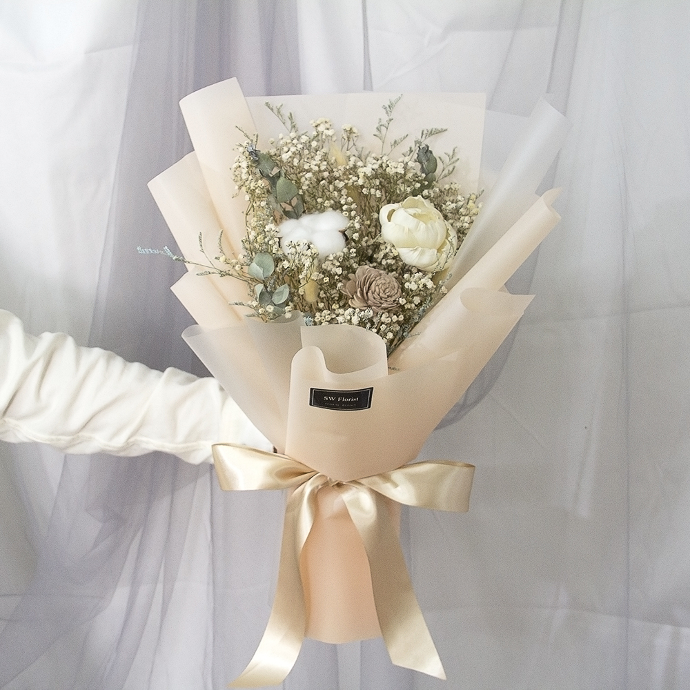 |自然網美風格-滿天星花束-奶茶系乾燥花束-愜意-中型花束|