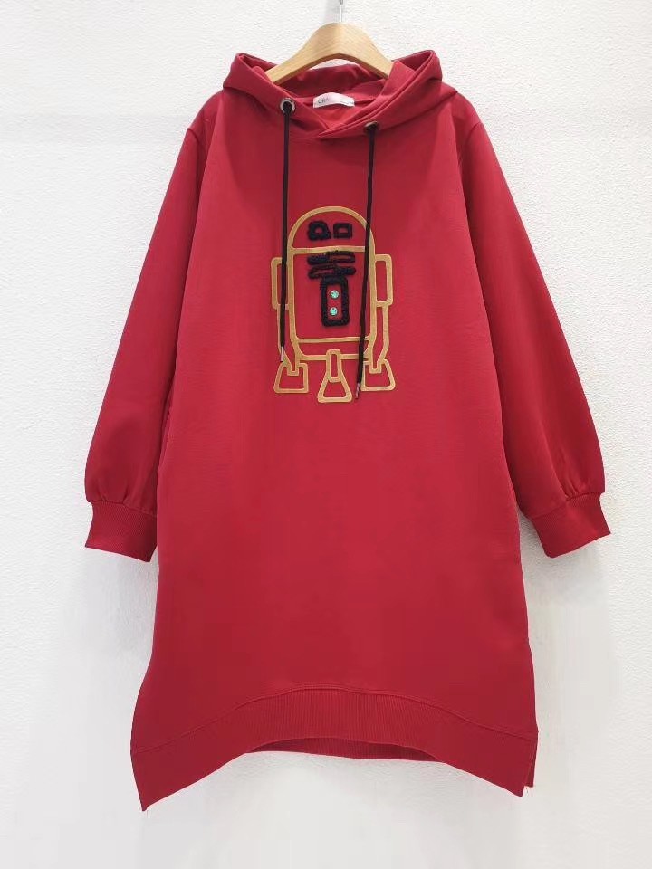 K21010082機器人連帽洋裝 紅