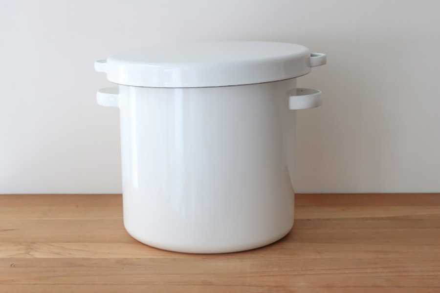 野田琺瑯-白色圓形桶(琺瑯蓋與塑膠蓋)高18cm/4.5L