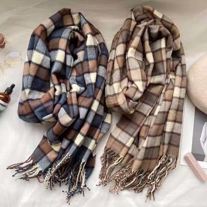 小格紋流蘇圍巾/二色