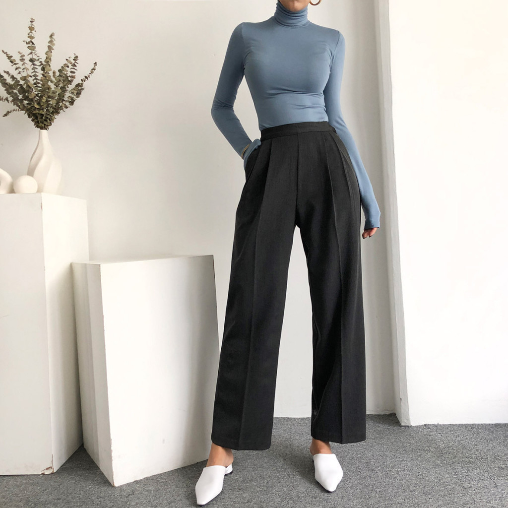 高領貼身棉質上衣 (黑/白/藍)