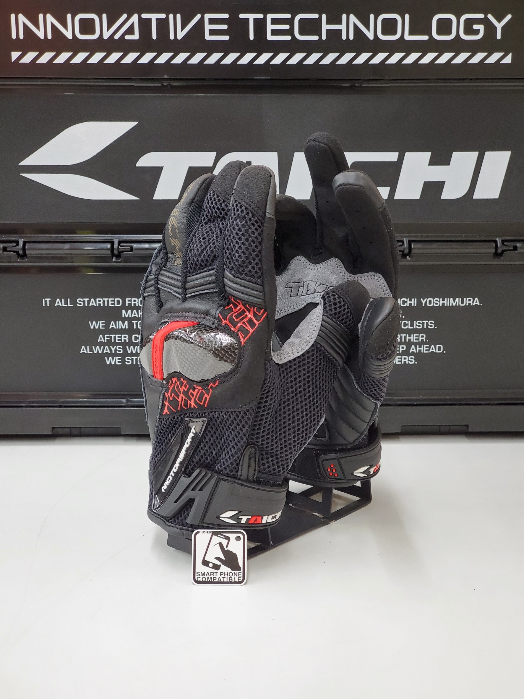 TAICHI RST448 BLACK/RED 黑紅 可觸控 皮布手套 夏季 透氣