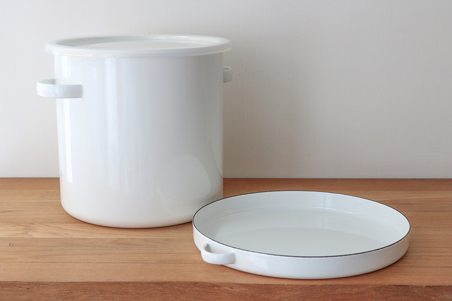 野田琺瑯-白色圓形桶(琺瑯蓋與塑膠蓋)高21cm/7L