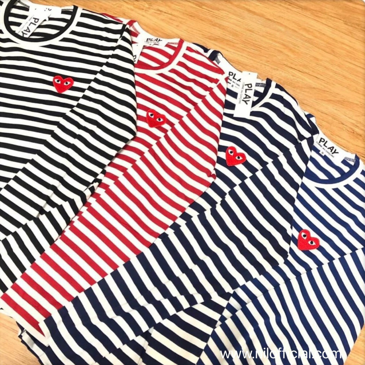 CDG PLAY 川久保玲 男女款 刺繡小愛心條紋長袖 長T