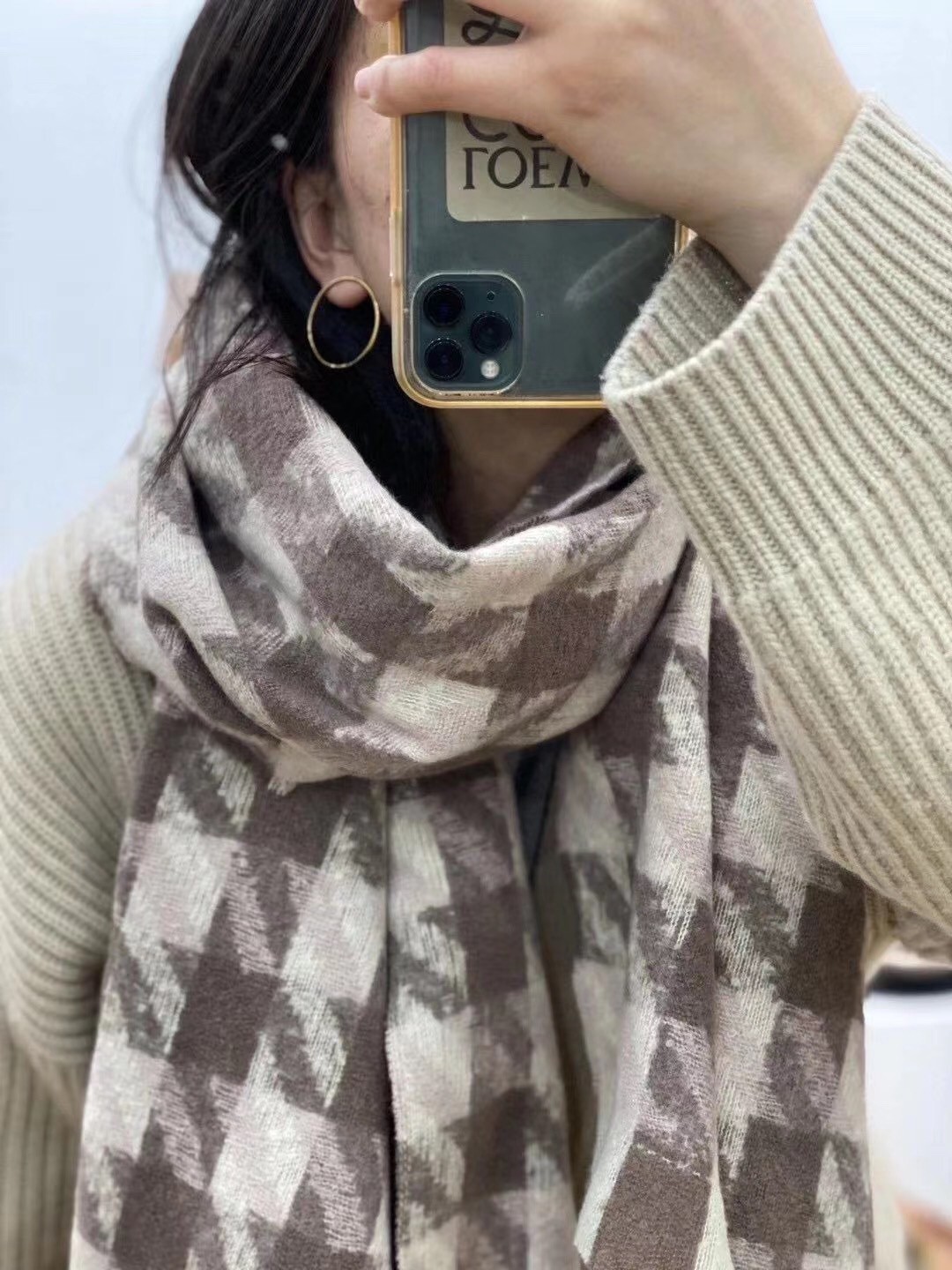 雙色交叉千鳥格圍巾/二色