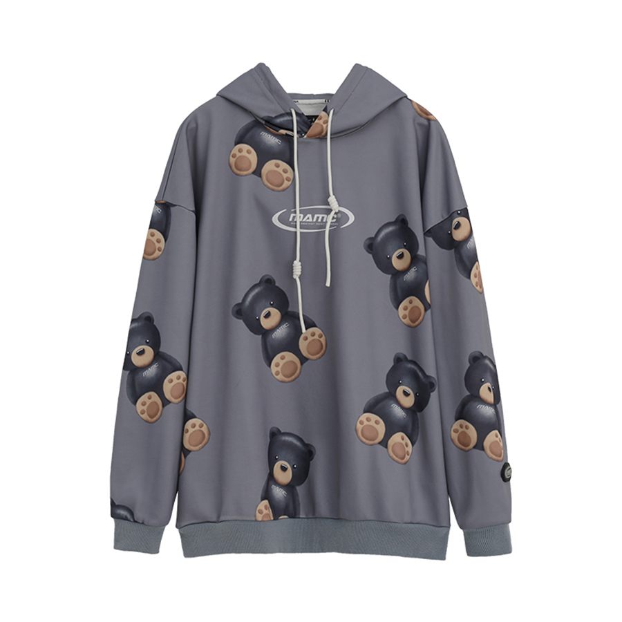 【 MAMC | BEAR HOODIE  滿印小黑熊帽TEE 】