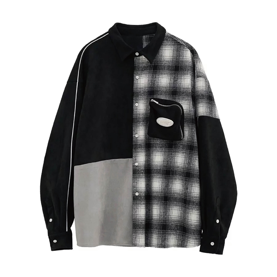 【 MAMC | SUEDE STITCHING SHIRT  格子拼接麂皮襯衫 】