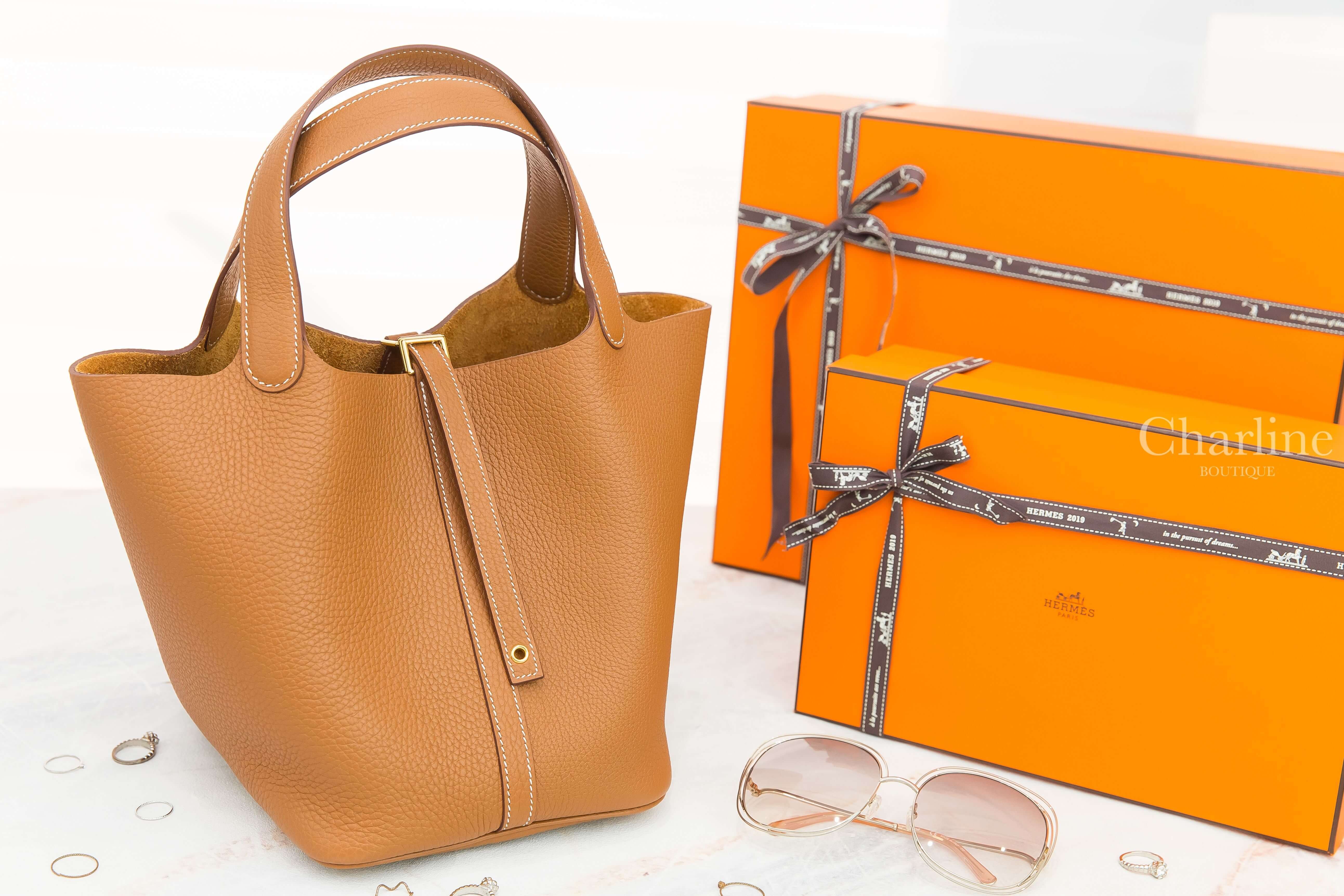 Hermès Picotin Lock 22cm 37 Gold Taurillon Clemence Z刻焦糖色金釦中型提把水桶包-Charline Boutique 精品代購