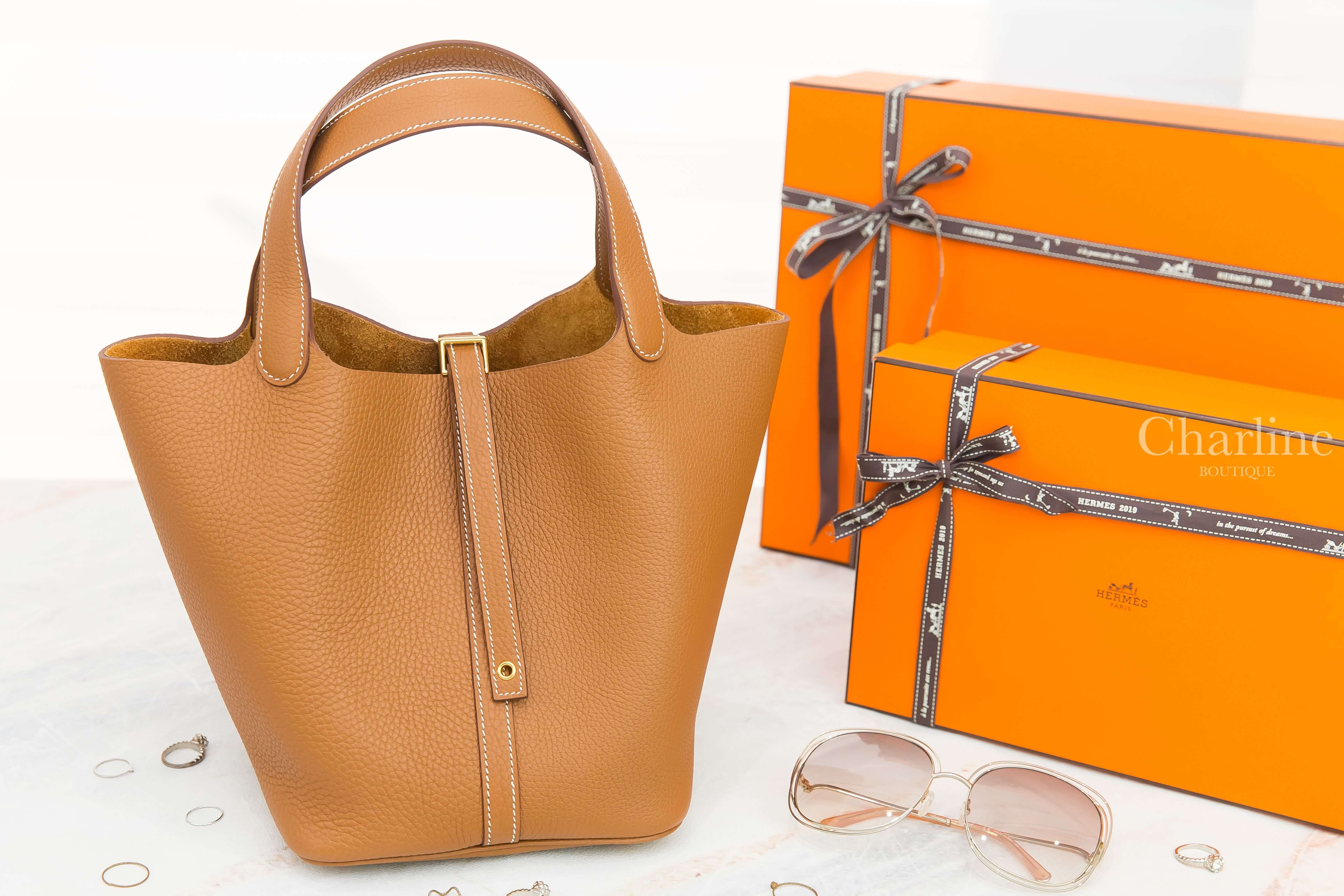 Hermès Picotin Lock 22cm 37 Gold Taurillon Clemence 焦糖色金釦中型提把水桶包