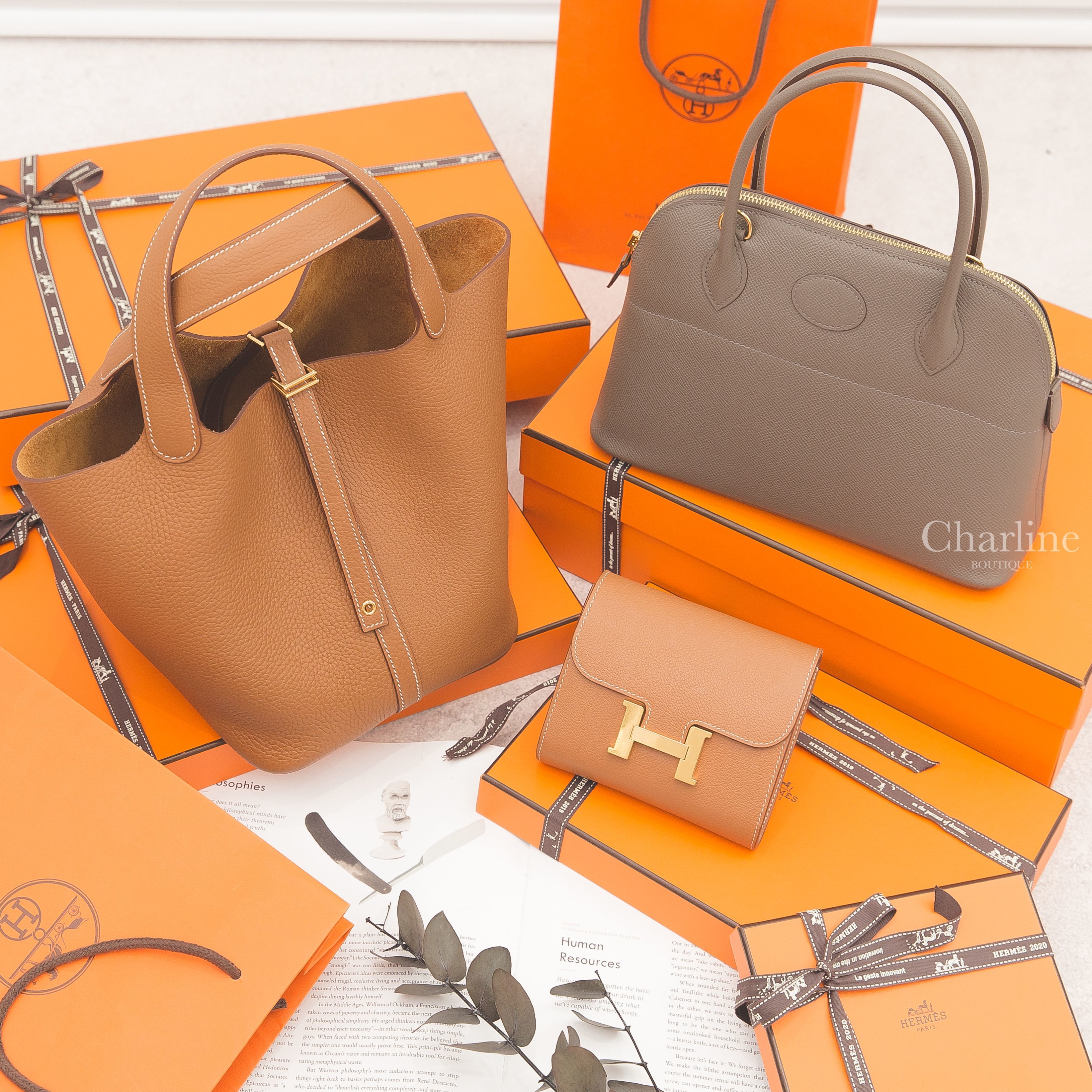 Hermès Picotin 22cm 37 Gold 焦糖色金釦,Hermès Bolide 27cm 8F 錫器灰金釦,Hermès Constance Compact 37 Gold 焦糖色金釦短夾-Charline Boutique 精品代購