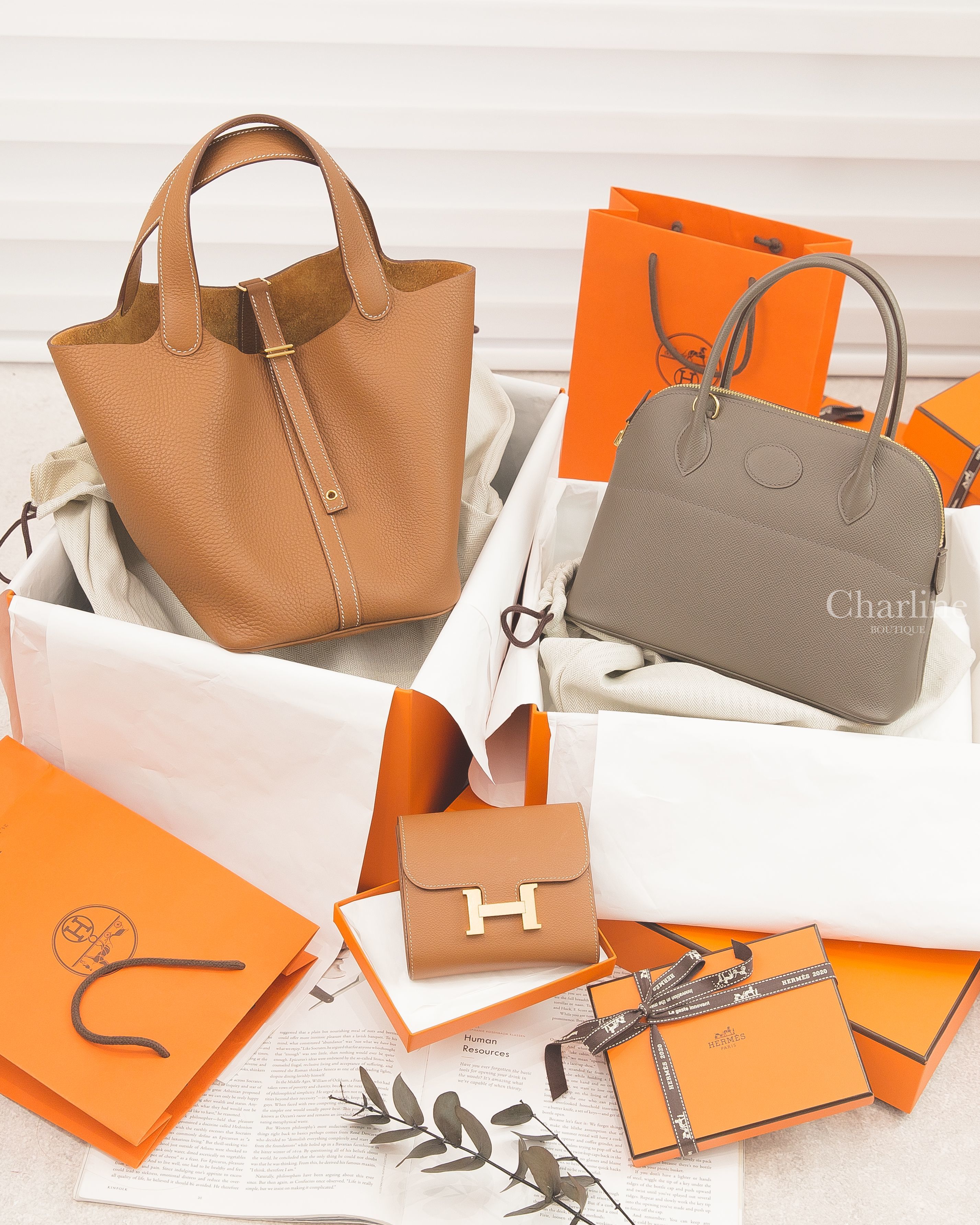 Hermès Picotin 22cm 37 Gold 焦糖色金釦,Hermès Bolide 27cm 8F 錫器灰金釦,Hermès Constance Compact 37 Gold 焦糖色金釦短夾-Charline Boutique 精品代購