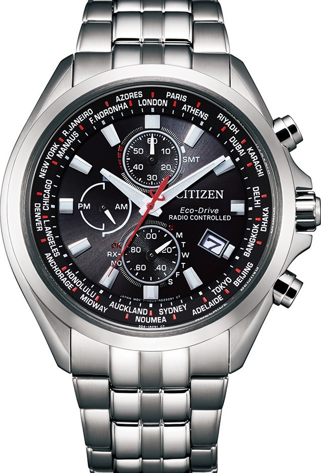 萬年鐘錶 - Citizen 星辰錶   世界時間 電波對時 黑面不鏽鋼男錶   AT8200-87E 錶徑44MM