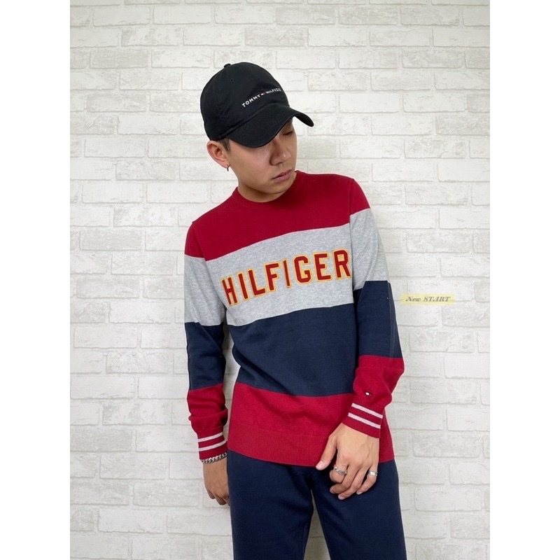 Tommy Hilfiger 拼接撞色 字母Logo 針織衫 毛衣 長袖上衣