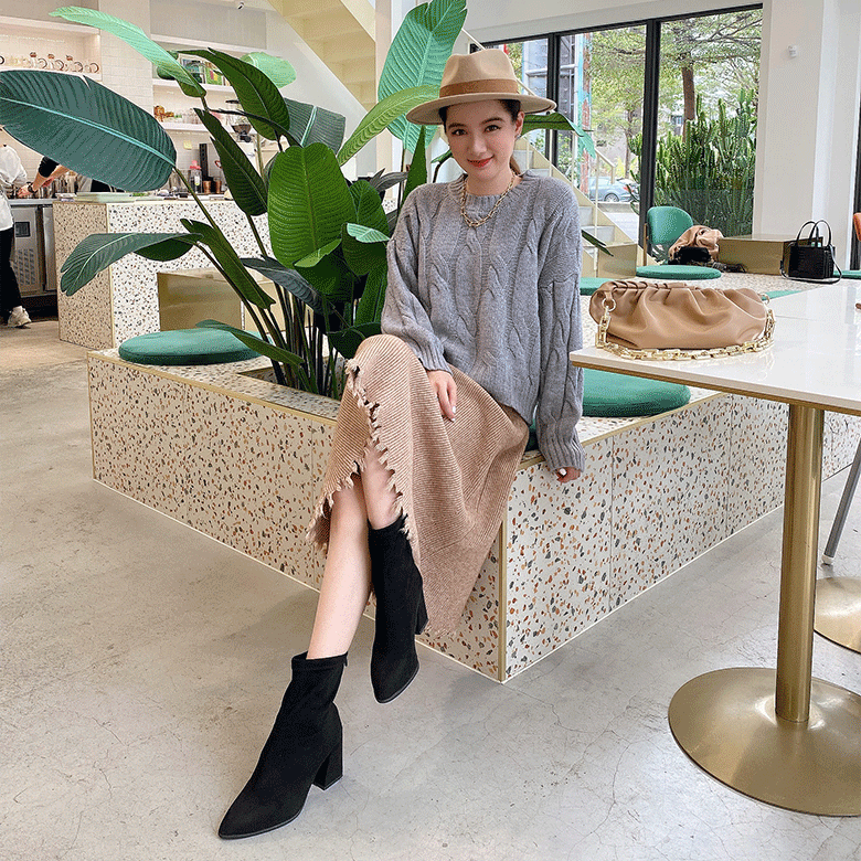 歐美粗跟襪套短靴