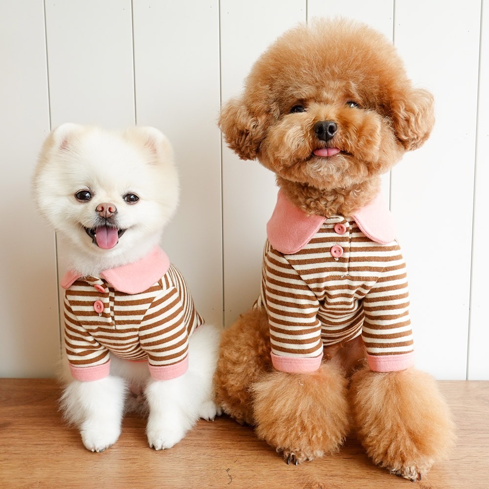 Noutti條紋圓領Polo衫 (粉紅)