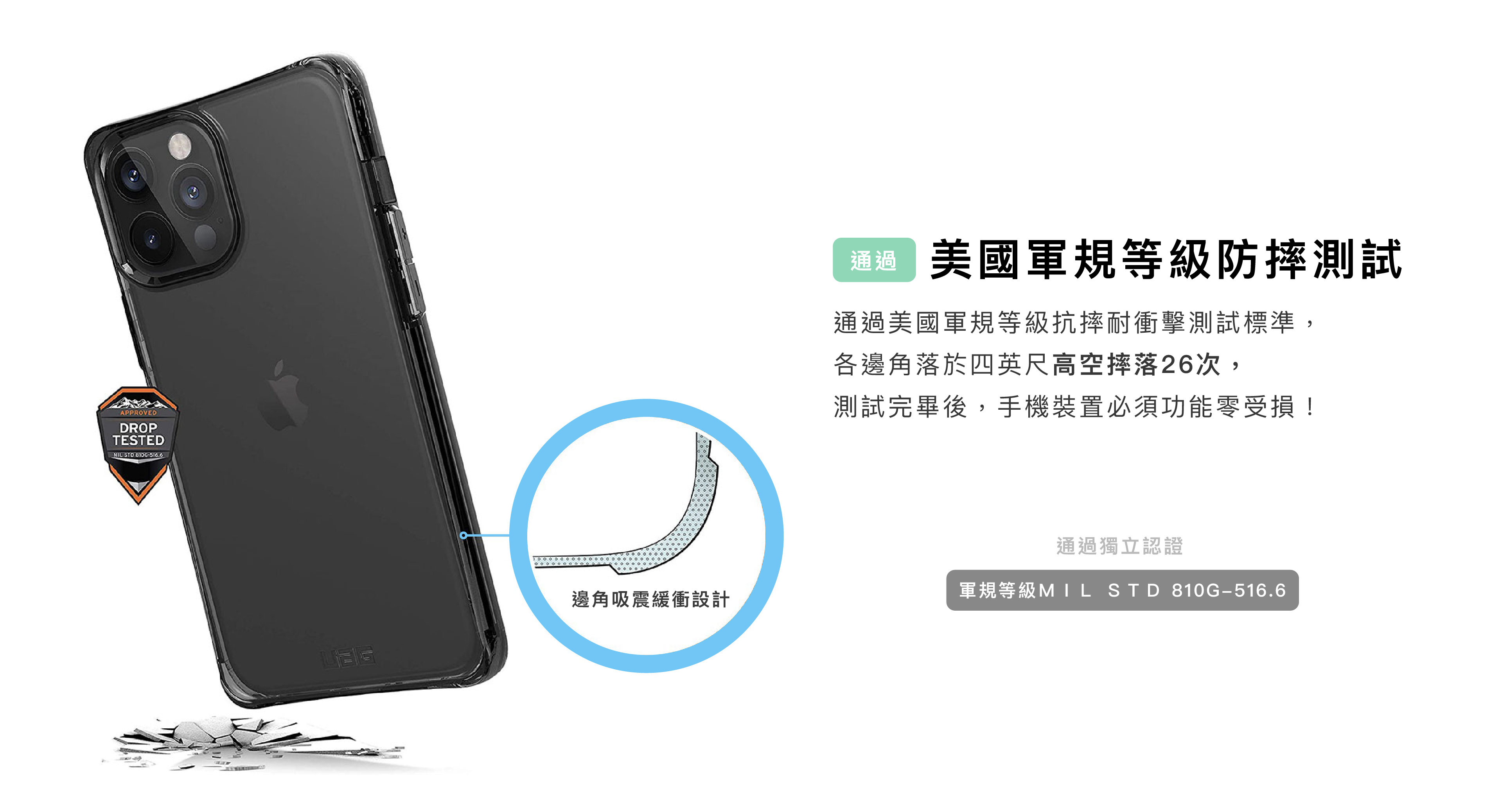 UAG耐衝擊保護殼，通過美國軍規等級防摔測試