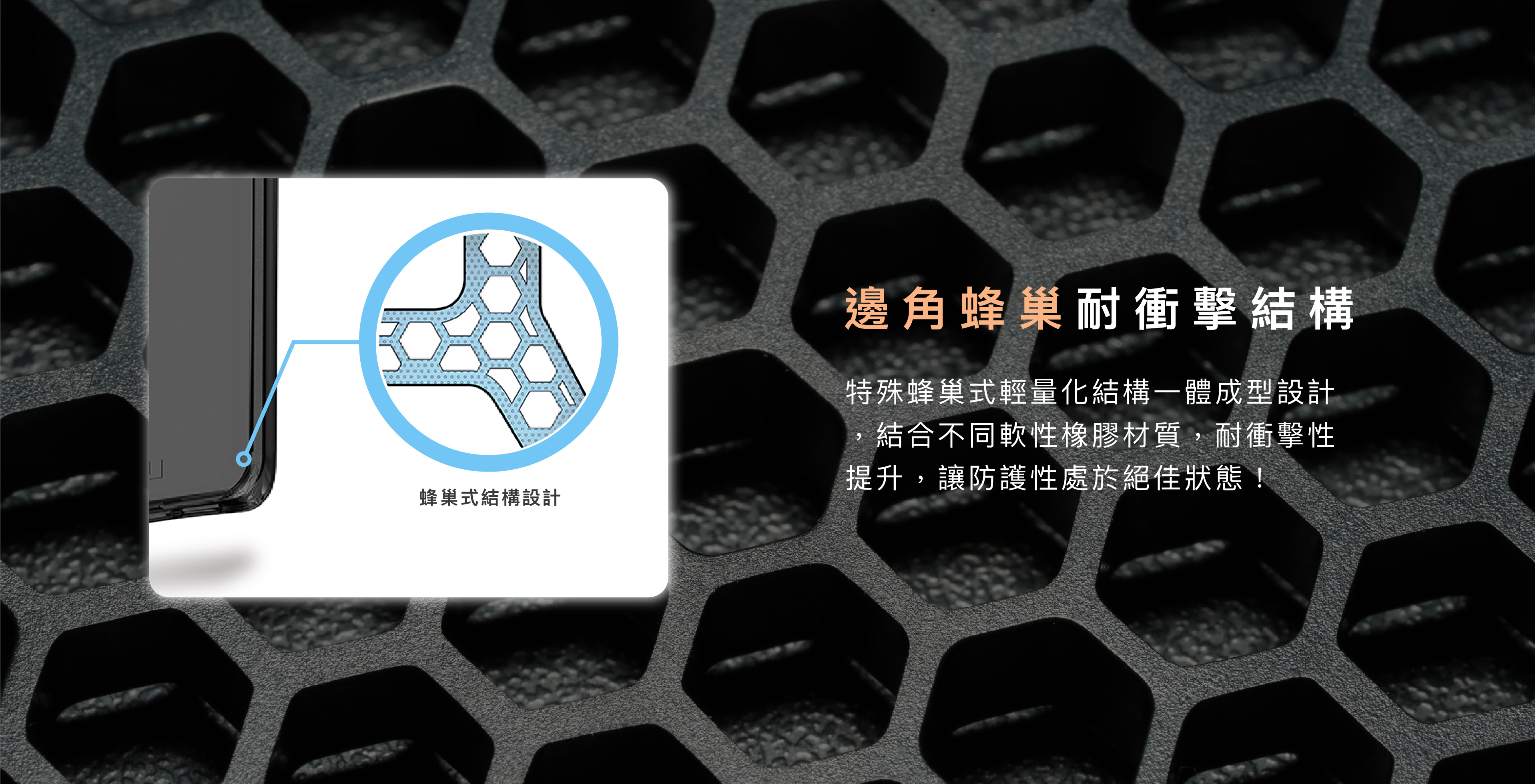UAG耐衝擊保護殼特色：邊角蜂巢耐衝擊結構