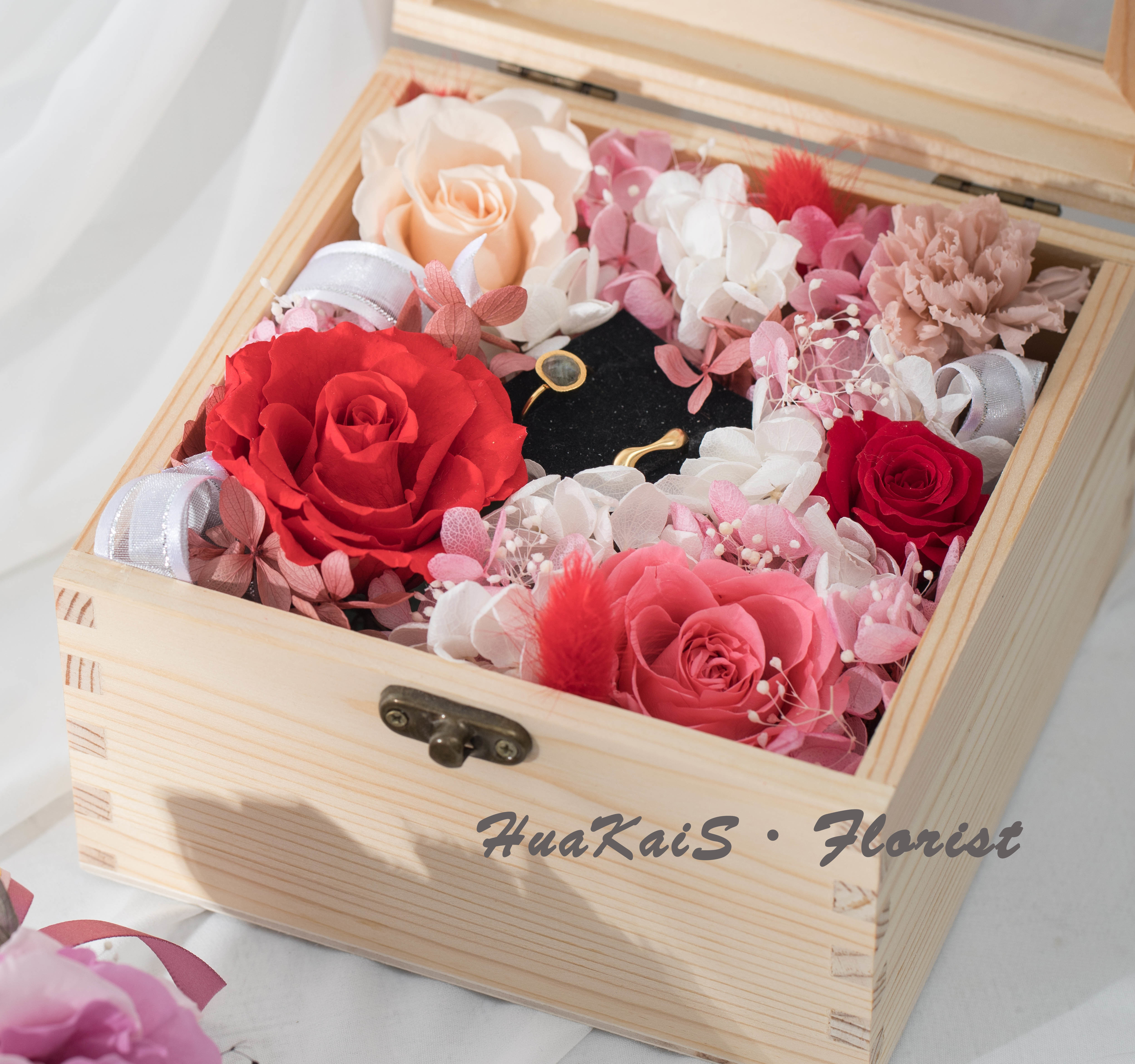 永生花戒盒|對戒花盒|情人節送禮|玫瑰禮盒