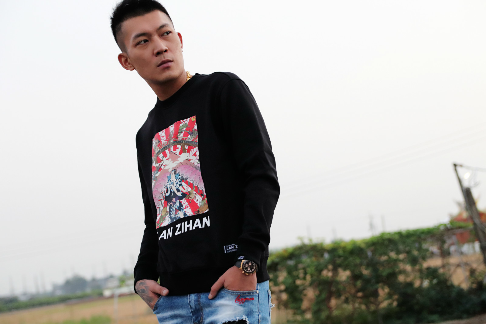 Lazy Man  赤鞘武士長袖大學T