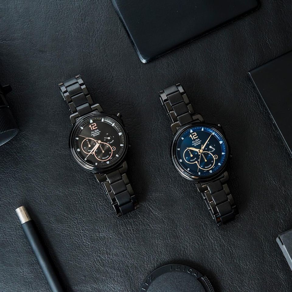 萬年鐘錶 - ALBA    雅柏錶 全黑玫瑰金刻度休閒計時男錶   VD53-X302SD/  AT3E05X1  錶徑43MM