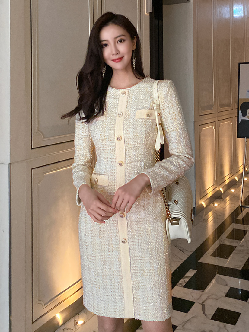 [現貨]香香視覺線條修身洋裝(象牙白) [ S ]