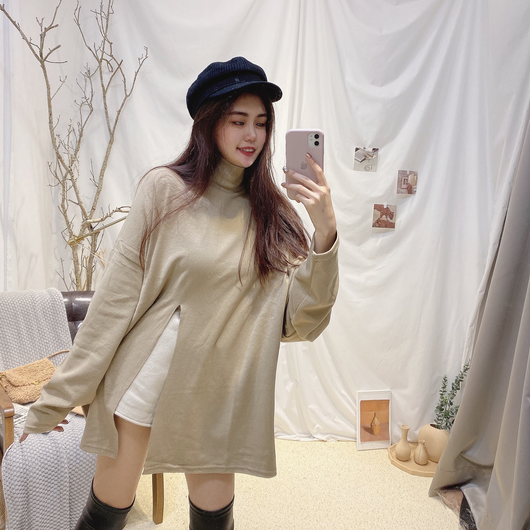 立領開衩大棉T/三色