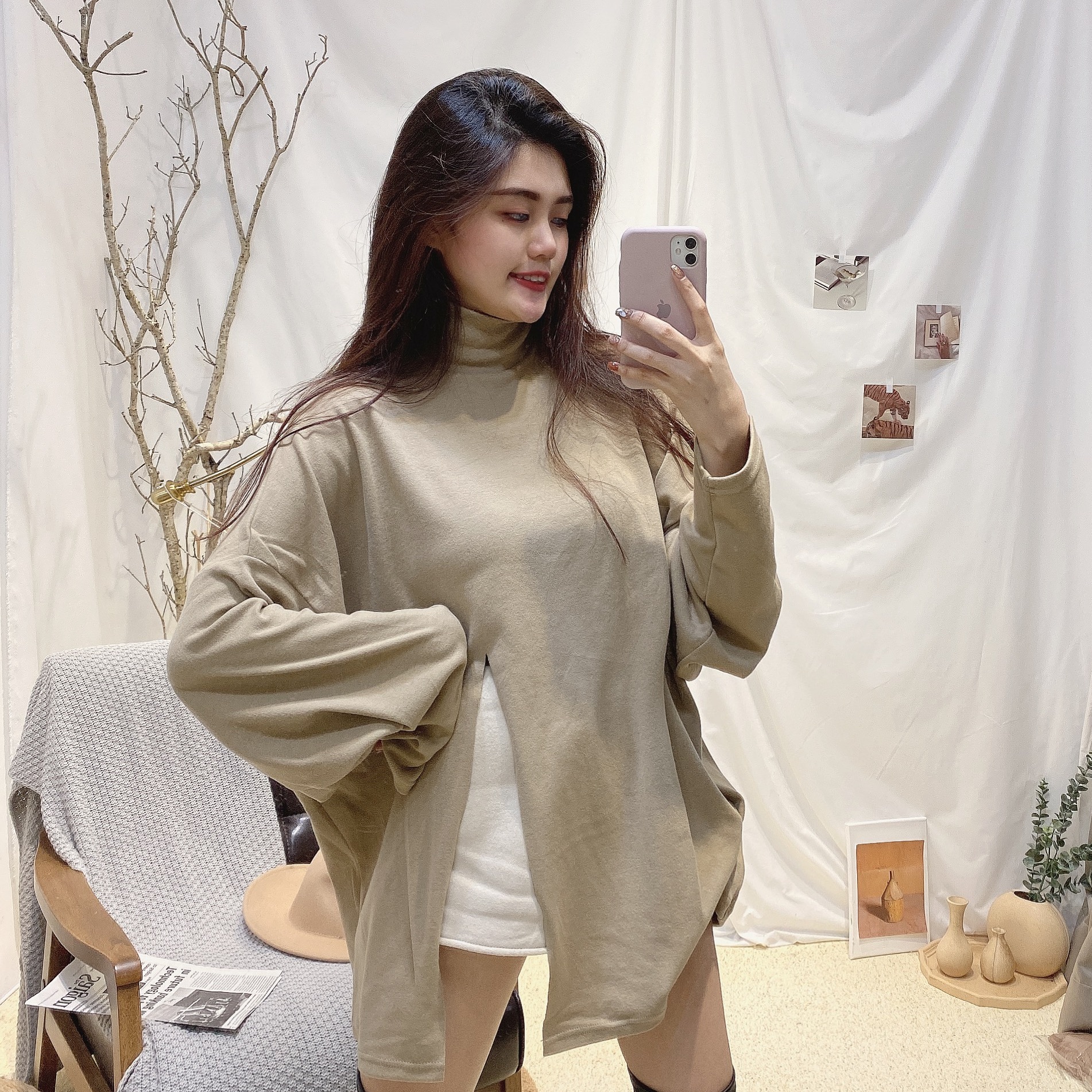 立領開衩大棉T/三色