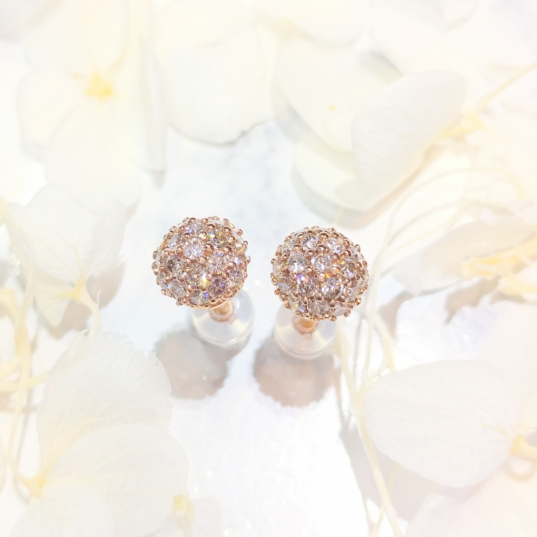 全新18K玫瑰金58份鑽石耳環