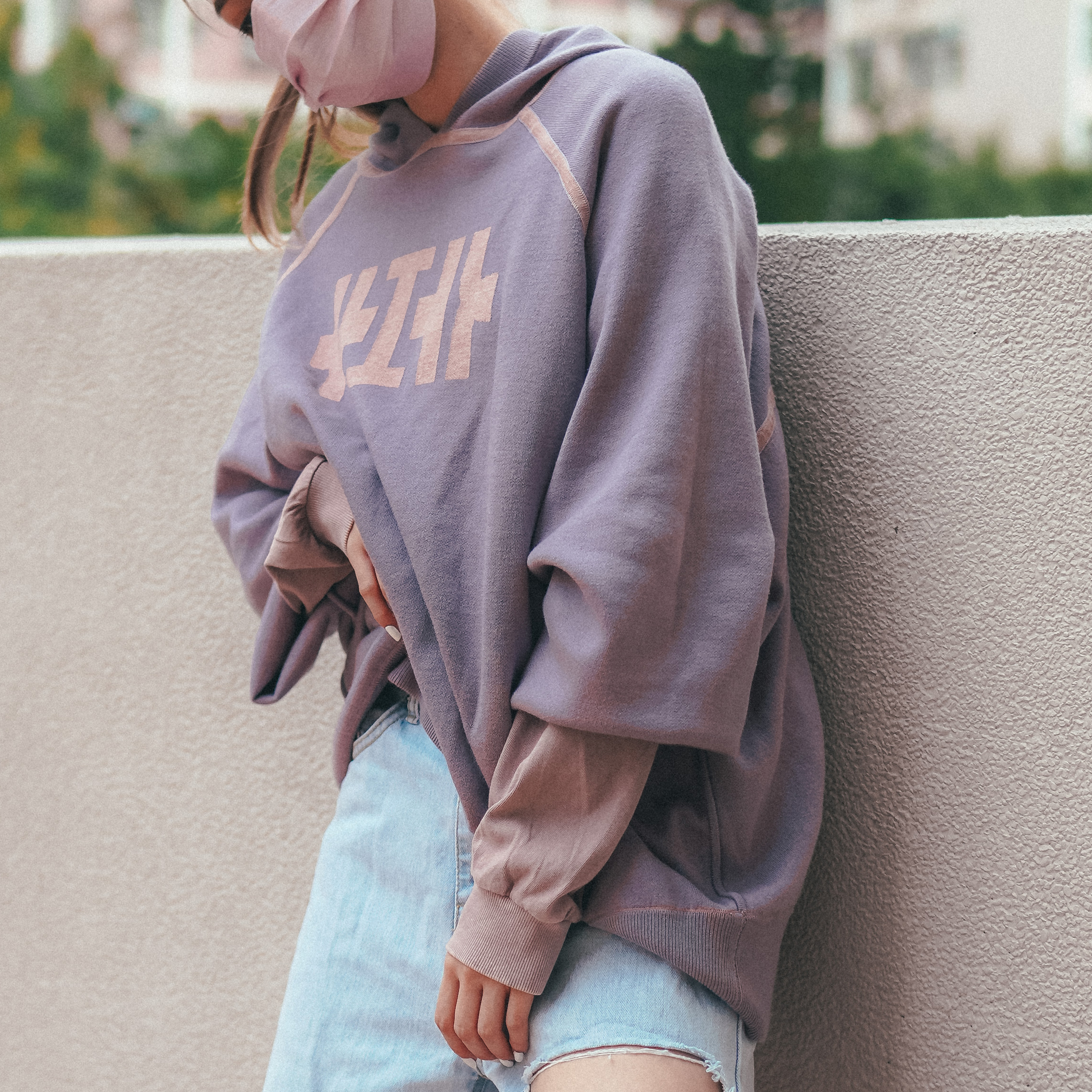 【Just Home】雙面針織連帽衛衣 - 粉紫/復古粉紅