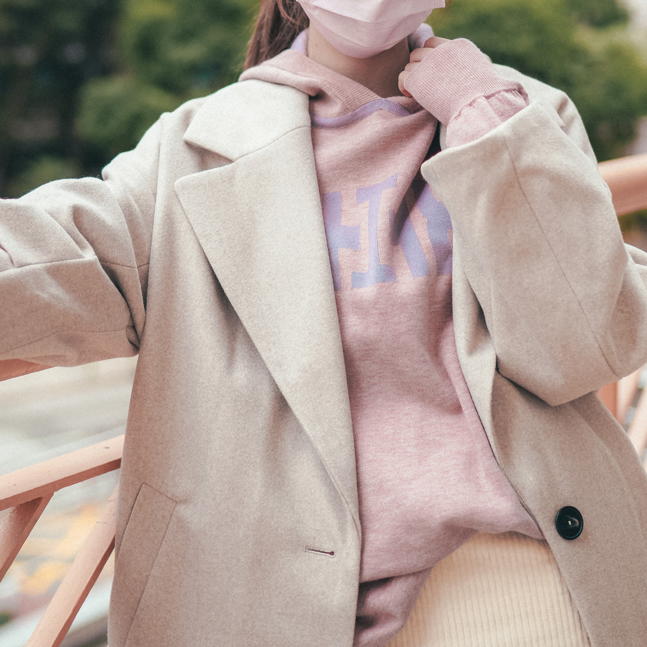 【Just Home】雙面針織連帽衛衣 - 粉紫/復古粉紅