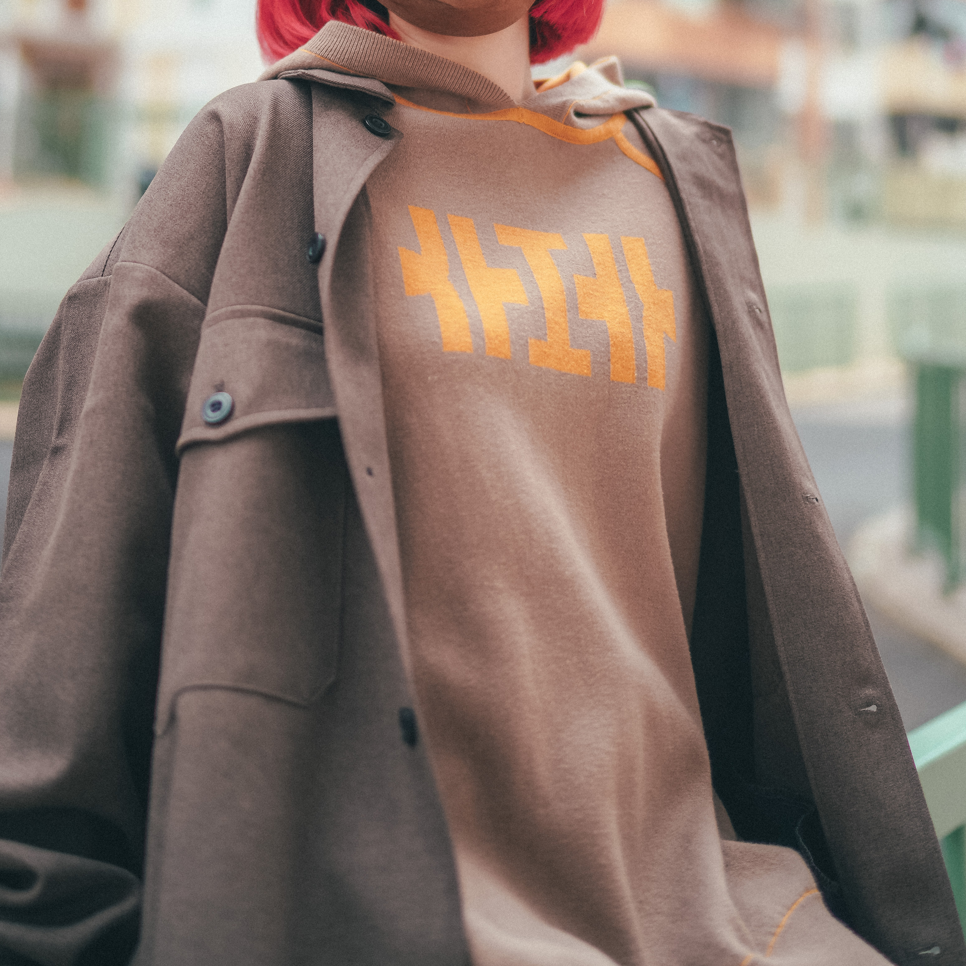 【Just Home】雙面針織連帽衛衣 - 芥末黃/焦糖色